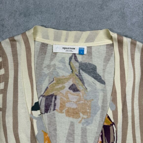 Anthropologie Sparrow Cardigan Women’s Small Cream Cotton Floral Striped Boho - Picture 3 of 10